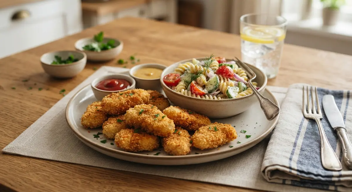 Homemade Chicken Nuggets + pasta salad